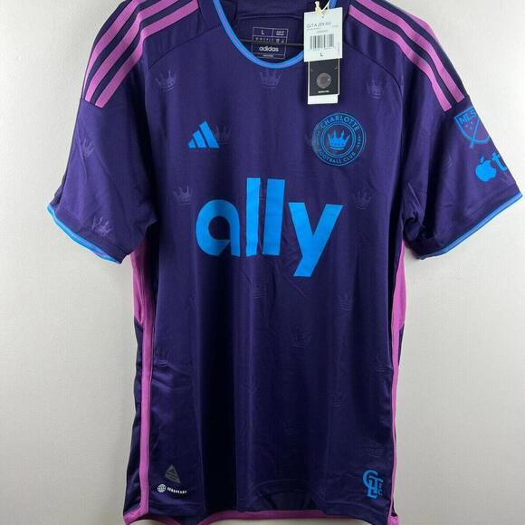 Charlotte FC 2024 Away Jersey Adidas Authentic Purple Size L Slim Fit MLS NWT - Picture 1 of 9